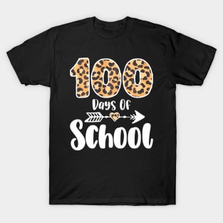 Happy 100Th Day Of School Leopard 100 Days Of School Teacher T-Shirt